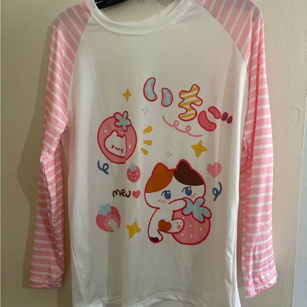 Cute Pink and White Long Sleeve Shirt